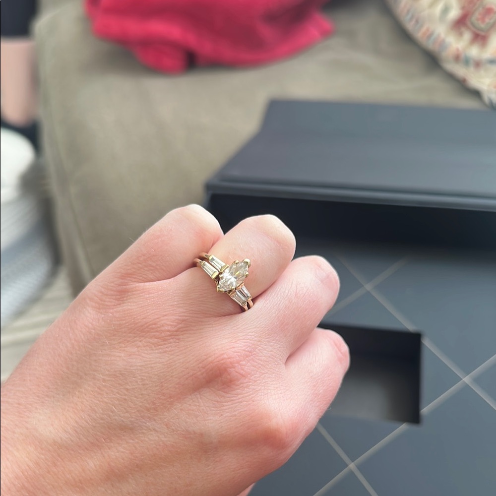 Gold Marquise Wedding Band Set